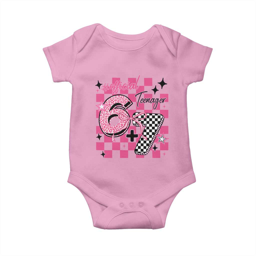 Funny 13th Birthday Official Teenager Baby Onesie 6+7 13 Year Old Kids Girls Pink Checkered 67 Meme
