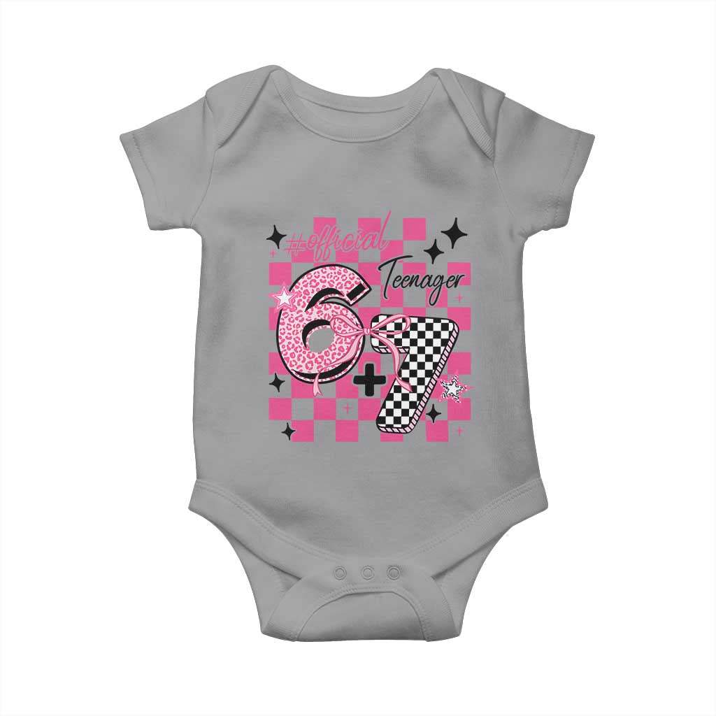Funny 13th Birthday Official Teenager Baby Onesie 6+7 13 Year Old Kids Girls Pink Checkered 67 Meme