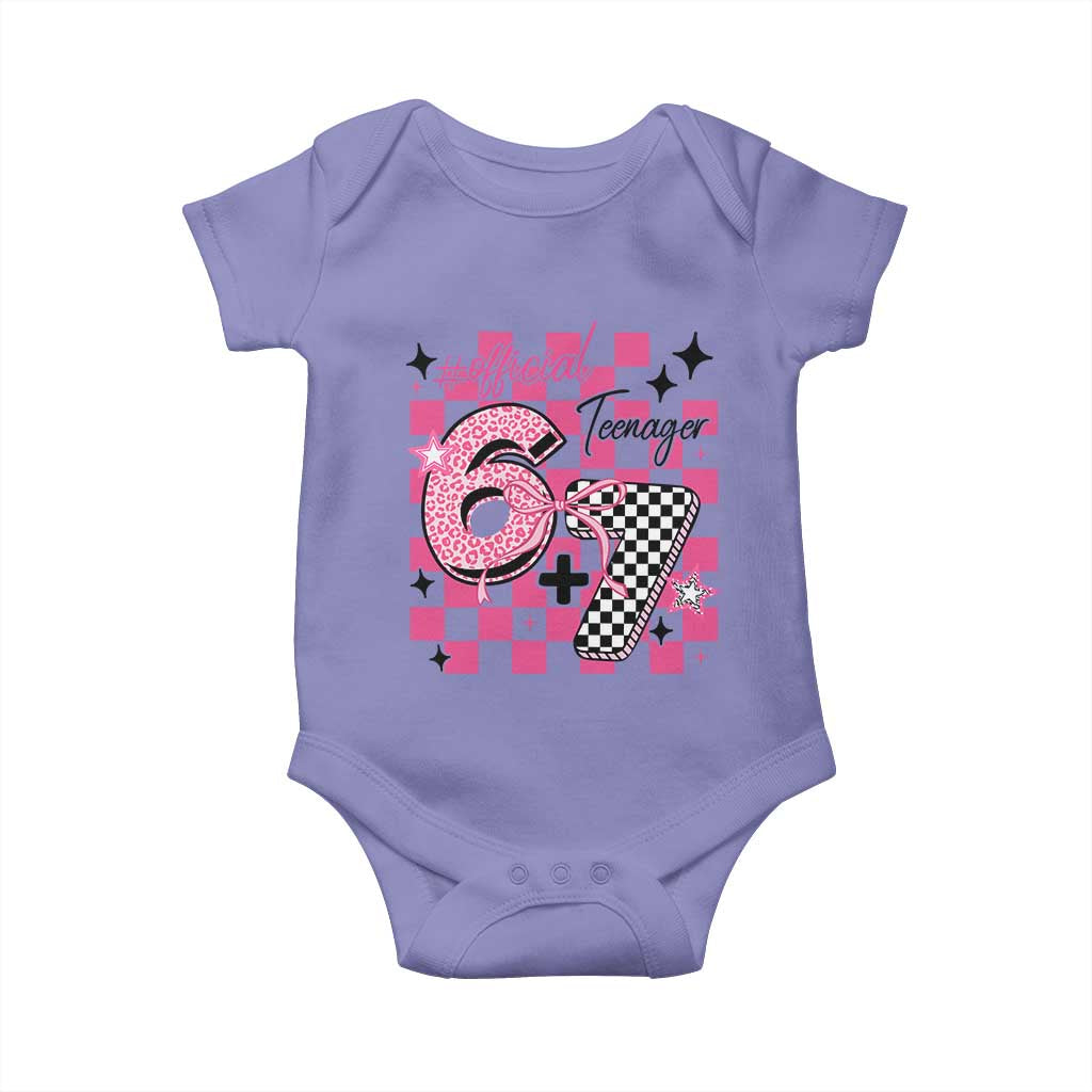 Funny 13th Birthday Official Teenager Baby Onesie 6+7 13 Year Old Kids Girls Pink Checkered 67 Meme