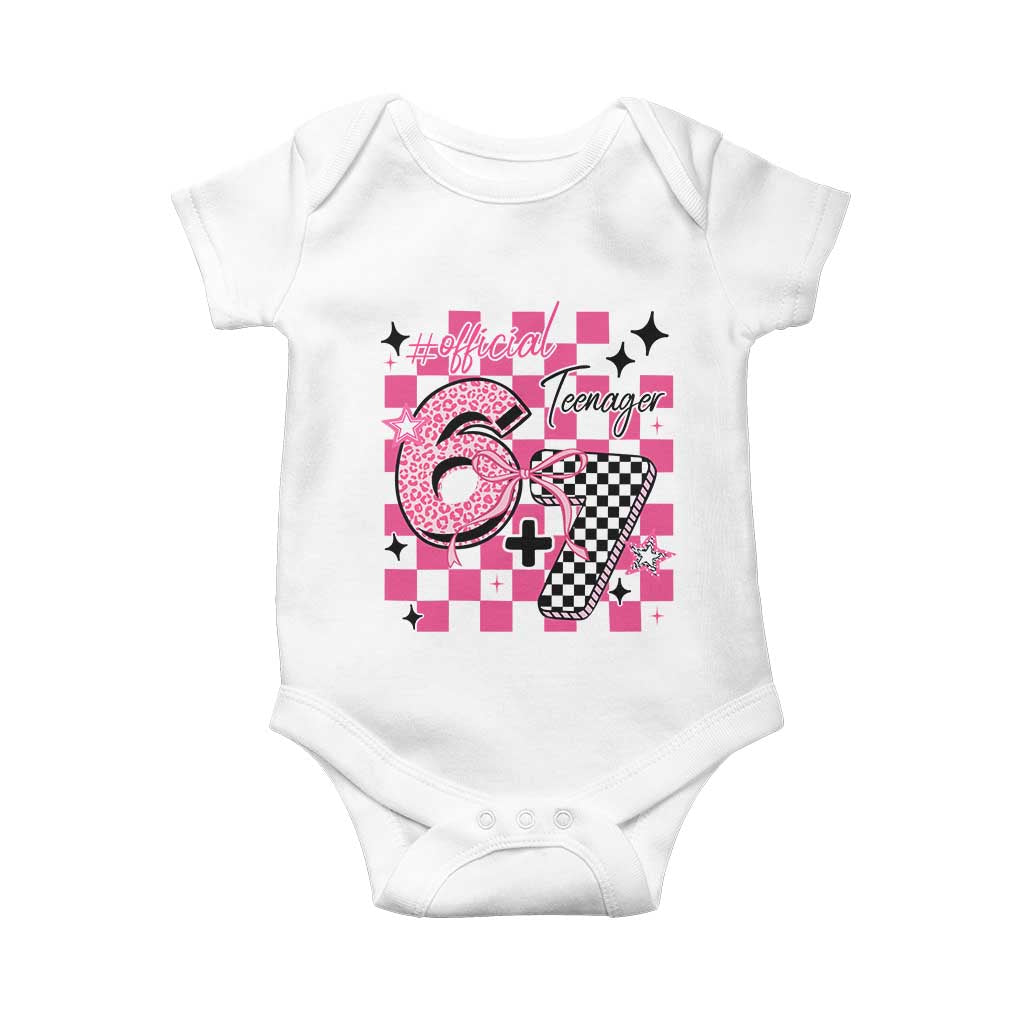 Funny 13th Birthday Official Teenager Baby Onesie 6+7 13 Year Old Kids Girls Pink Checkered 67 Meme