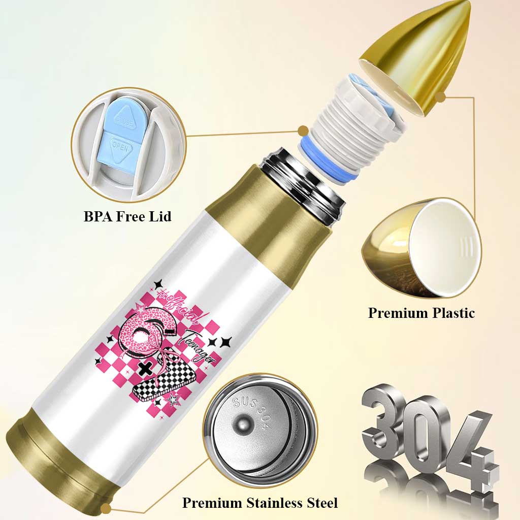 Funny 13th Birthday Official Teenager Bullet Tumbler 6+7 13 Year Old Kids Girls Pink Checkered 67 Meme