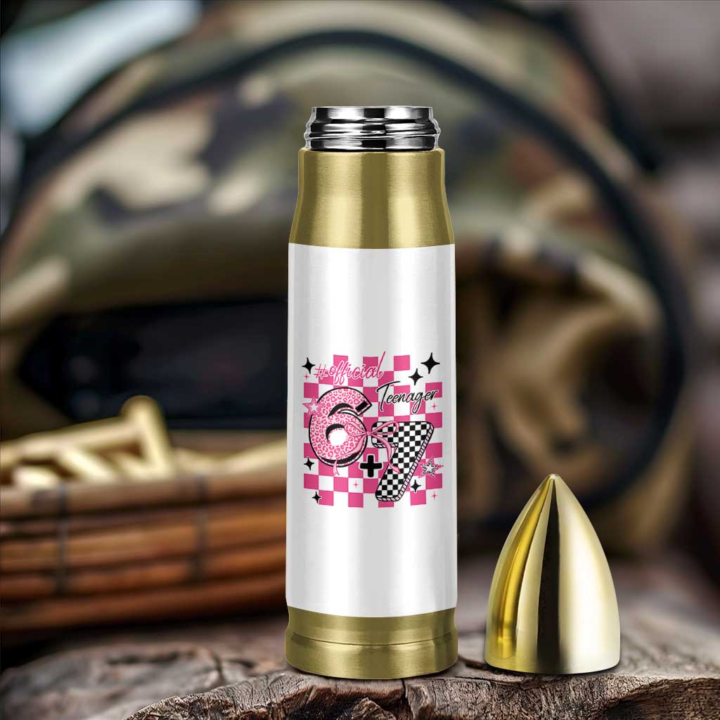 Funny 13th Birthday Official Teenager Bullet Tumbler 6+7 13 Year Old Kids Girls Pink Checkered 67 Meme