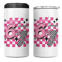 Funny 13th Birthday Official Teenager 4 in 1 Can Cooler Tumbler 6+7 13 Year Old Kids Girls Pink Checkered 67 Meme