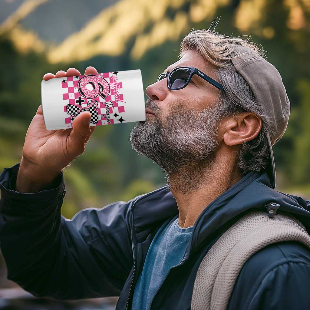 Funny 13th Birthday Official Teenager 4 in 1 Can Cooler Tumbler 6+7 13 Year Old Kids Girls Pink Checkered 67 Meme