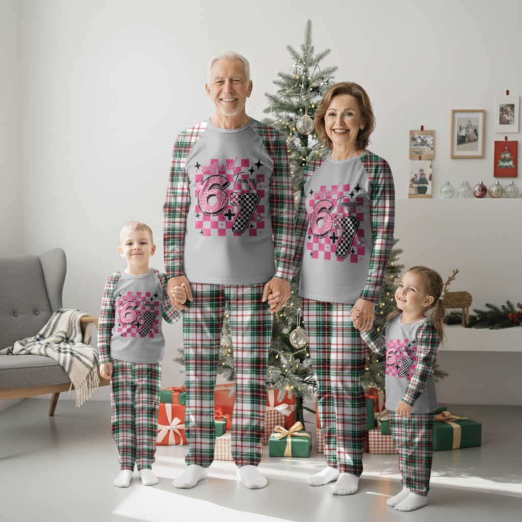 Funny 13th Birthday Official Teenager Plaid Pajama Set 6+7 13 Year Old Kids Girls Pink Checkered 67 Meme