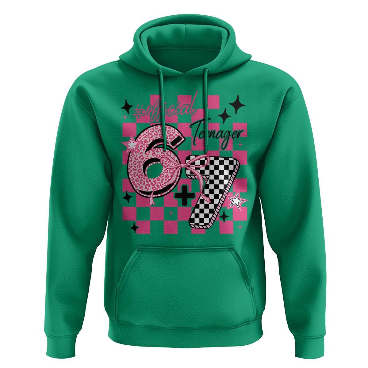Funny 13th Birthday Official Teenager Hoodie 6+7 13 Year Old Kids Girls Pink Checkered 67 Meme