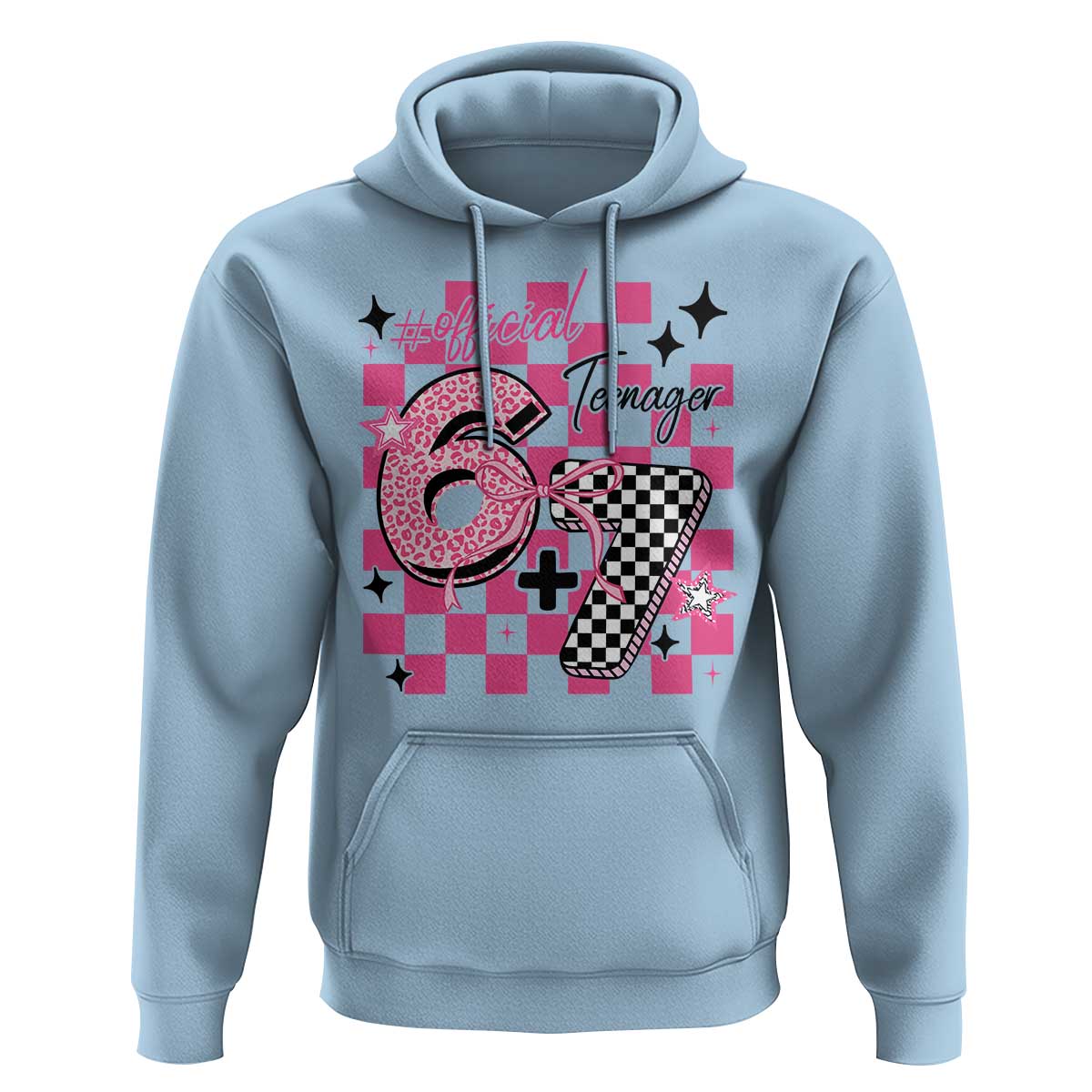 Funny 13th Birthday Official Teenager Hoodie 6+7 13 Year Old Kids Girls Pink Checkered 67 Meme