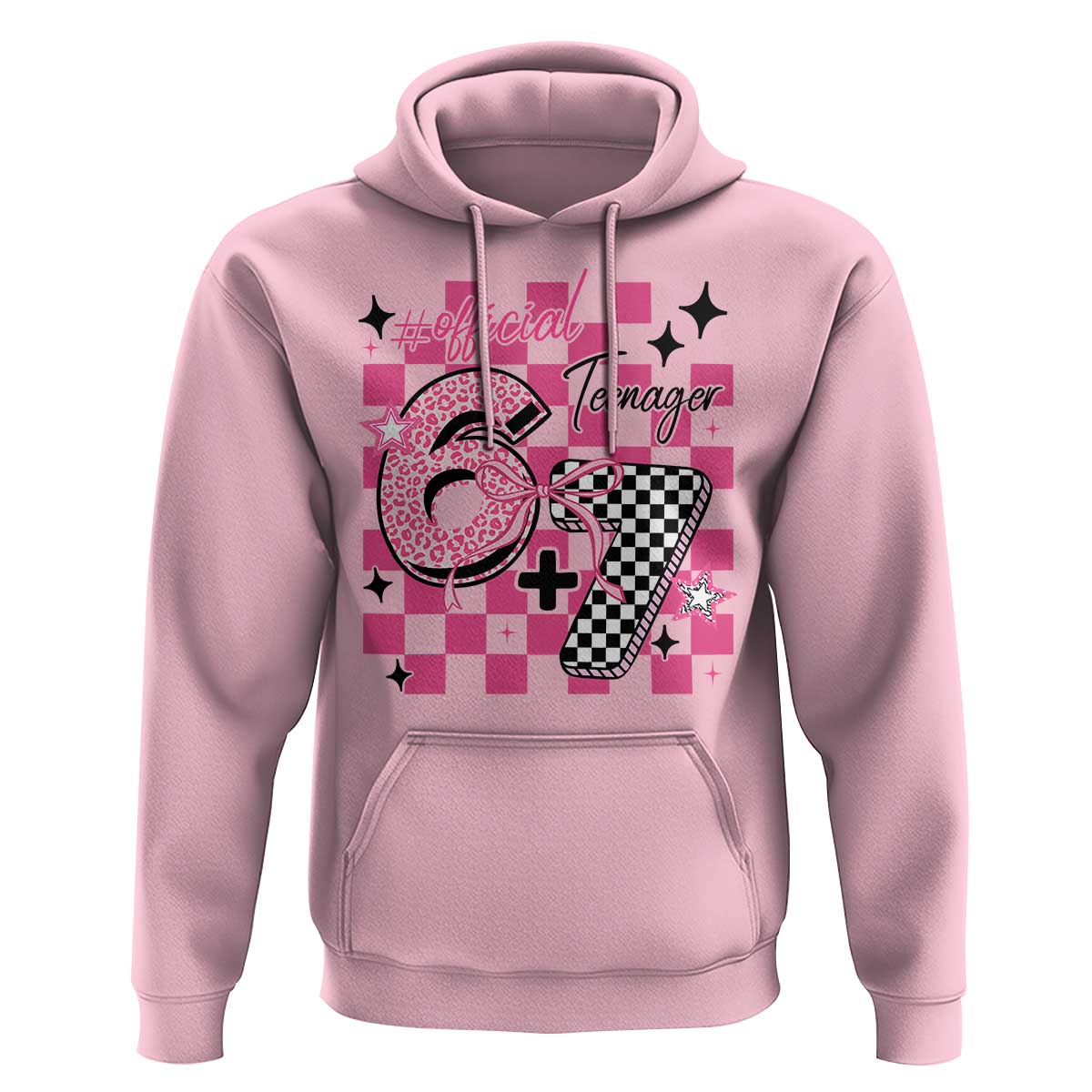 Funny 13th Birthday Official Teenager Hoodie 6+7 13 Year Old Kids Girls Pink Checkered 67 Meme