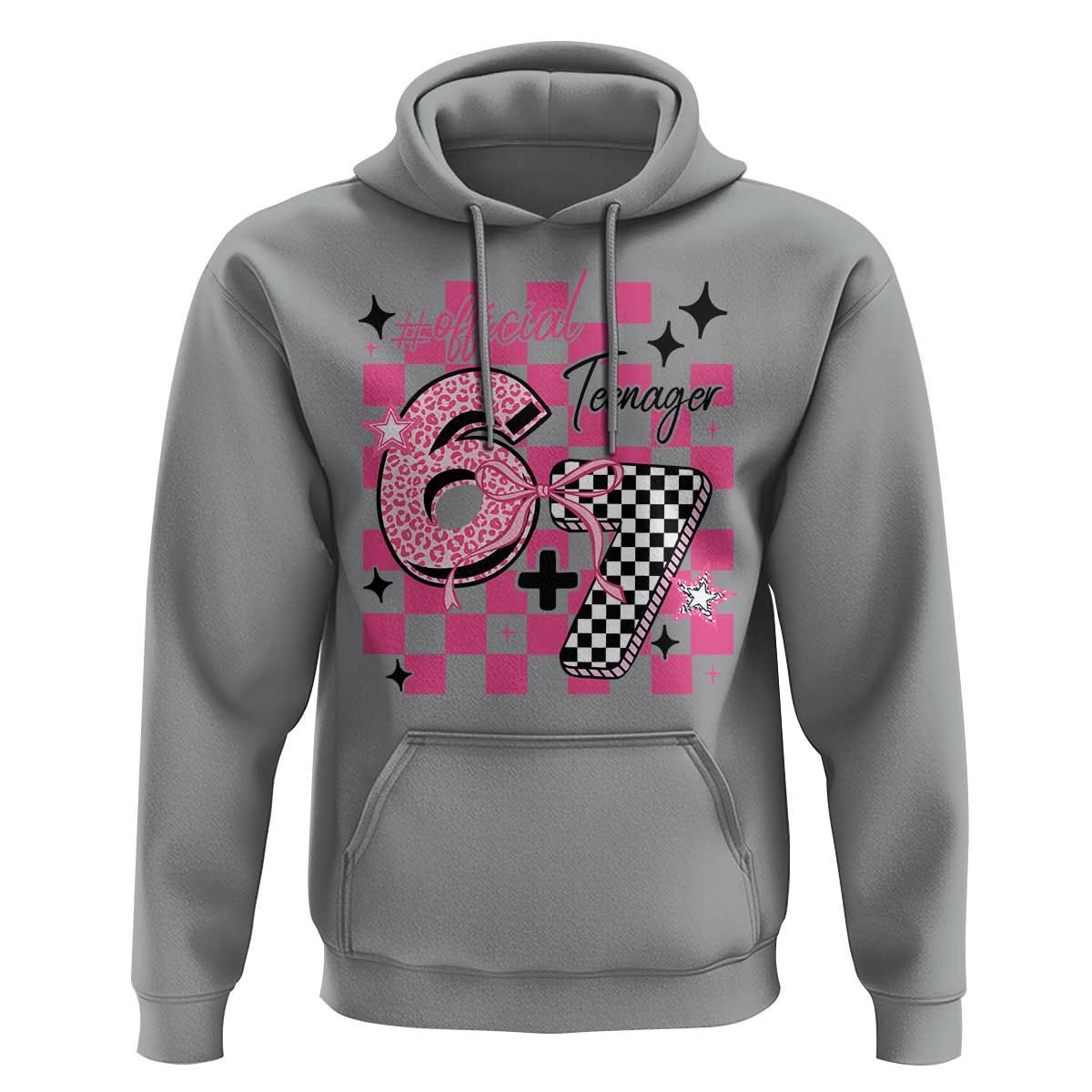 Funny 13th Birthday Official Teenager Hoodie 6+7 13 Year Old Kids Girls Pink Checkered 67 Meme