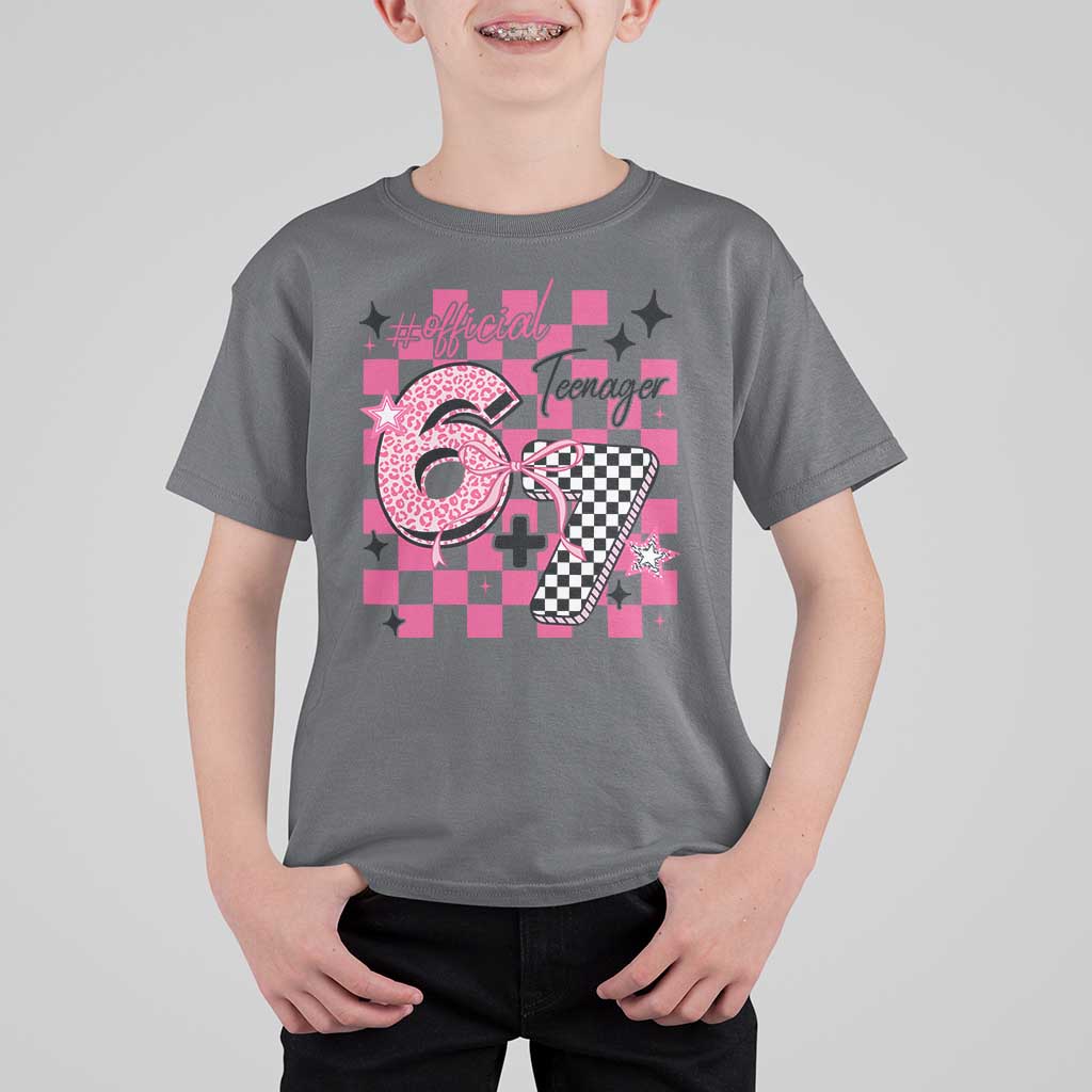 Funny 13th Birthday Official Teenager T Shirt For Kid 6+7 13 Year Old Kids Girls Pink Checkered 67 Meme