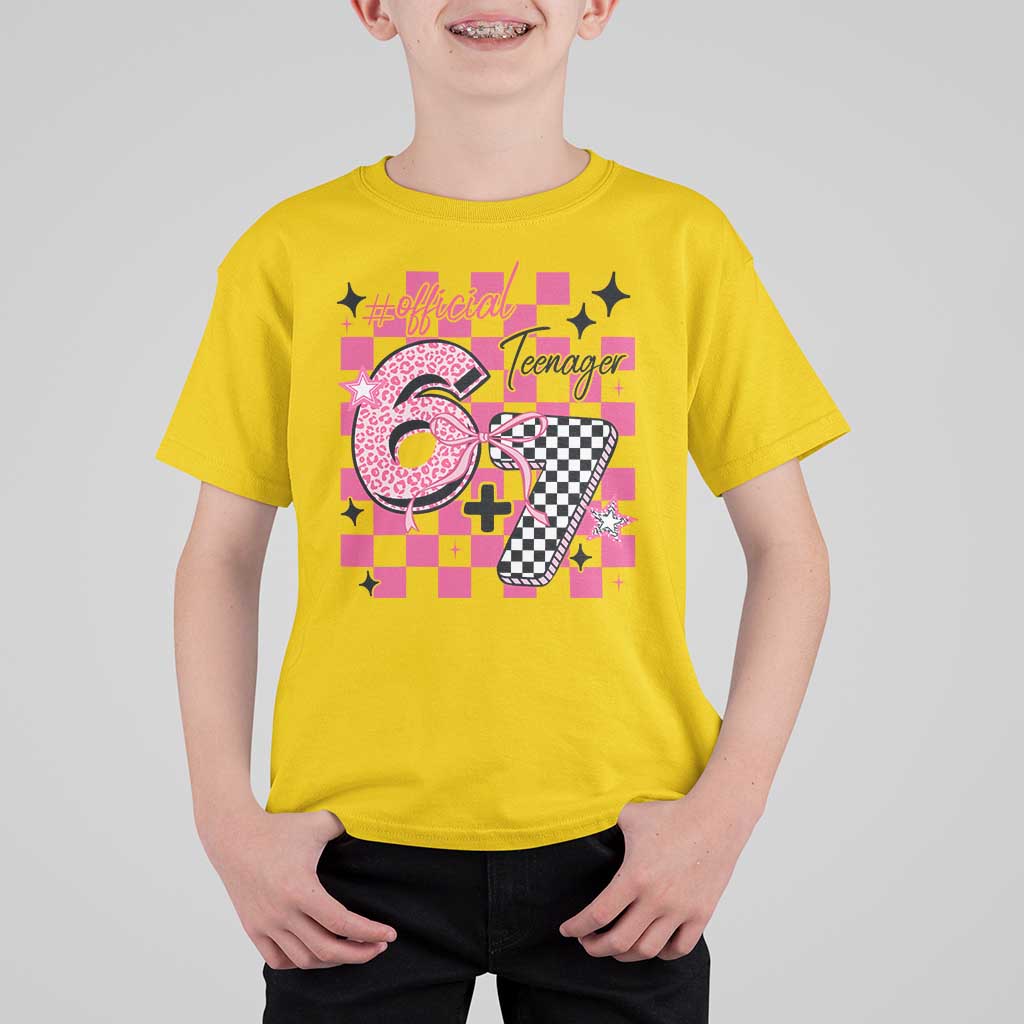 Funny 13th Birthday Official Teenager T Shirt For Kid 6+7 13 Year Old Kids Girls Pink Checkered 67 Meme