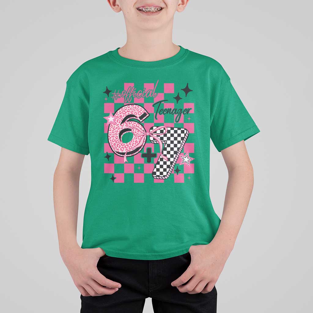 Funny 13th Birthday Official Teenager T Shirt For Kid 6+7 13 Year Old Kids Girls Pink Checkered 67 Meme
