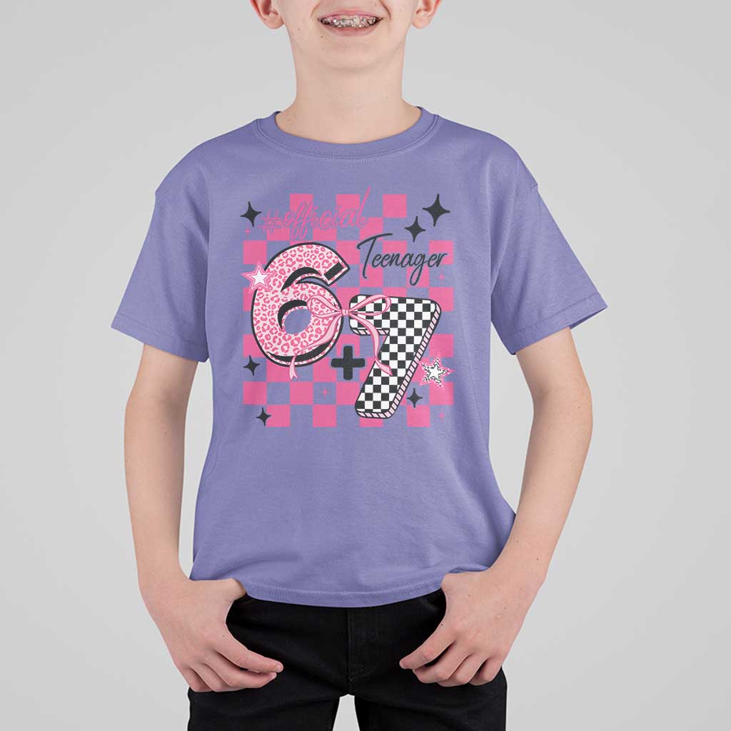 Funny 13th Birthday Official Teenager T Shirt For Kid 6+7 13 Year Old Kids Girls Pink Checkered 67 Meme