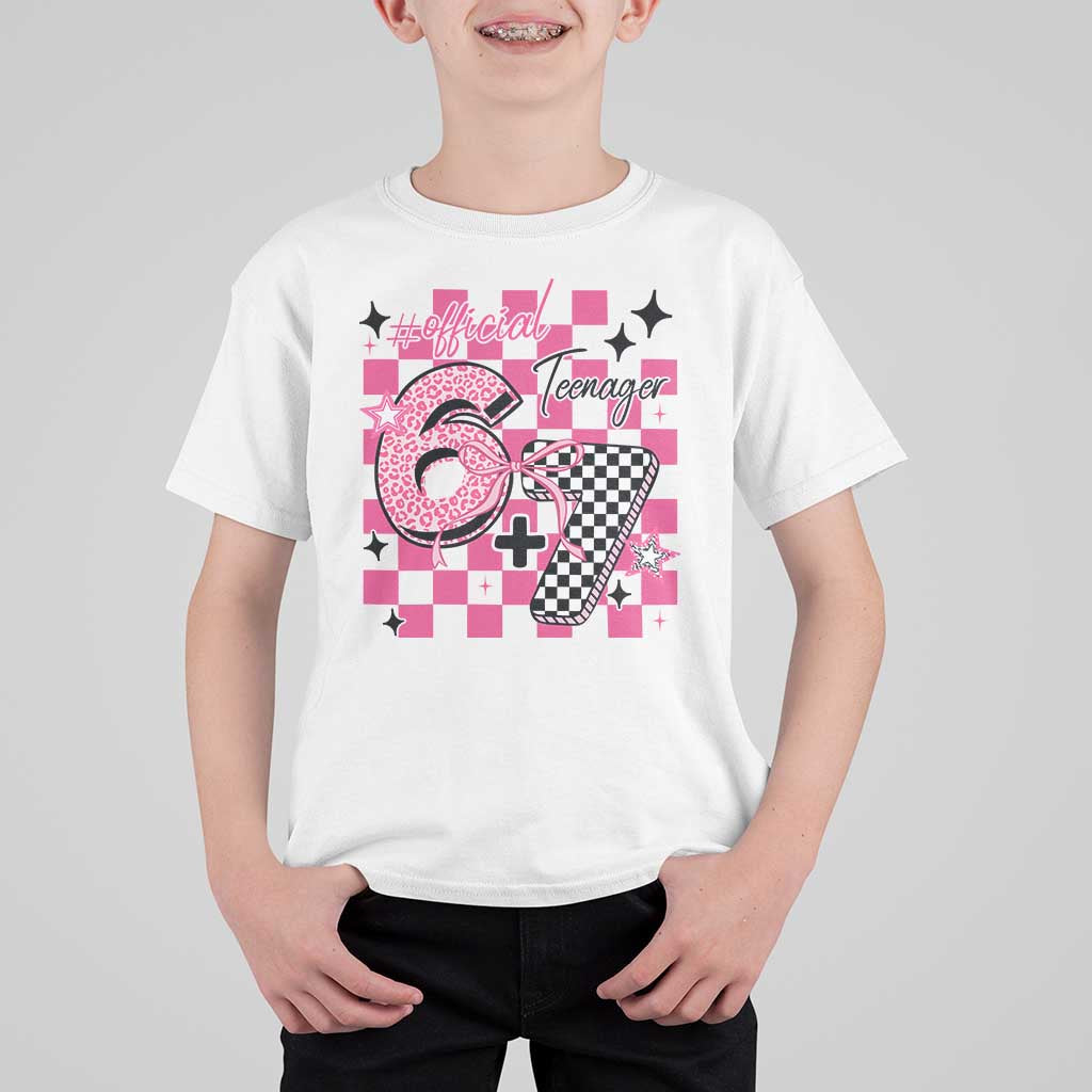 Funny 13th Birthday Official Teenager T Shirt For Kid 6+7 13 Year Old Kids Girls Pink Checkered 67 Meme