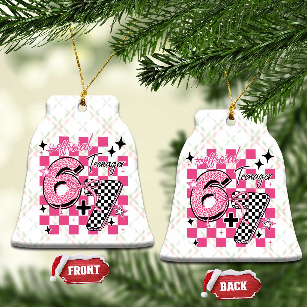 Funny 13th Birthday Official Teenager Ceramic Ornament 6+7 13 Year Old Kids Girls Pink Checkered 67 Meme