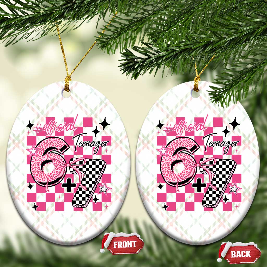 Funny 13th Birthday Official Teenager Ceramic Ornament 6+7 13 Year Old Kids Girls Pink Checkered 67 Meme