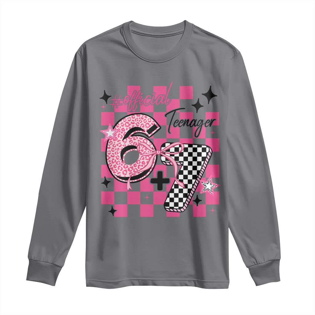 Funny 13th Birthday Official Teenager Long Sleeve Shirt 6+7 13 Year Old Kids Girls Pink Checkered 67 Meme