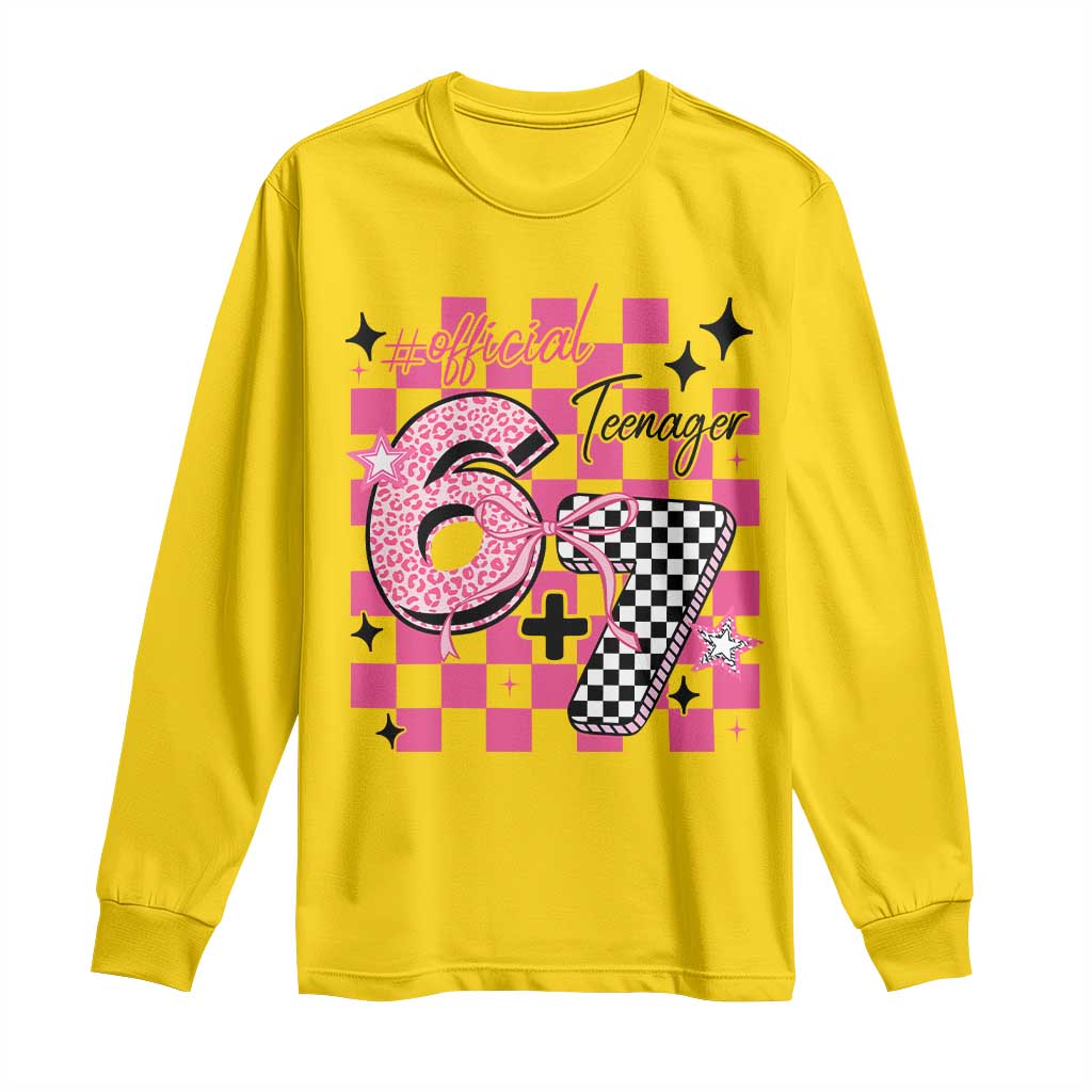 Funny 13th Birthday Official Teenager Long Sleeve Shirt 6+7 13 Year Old Kids Girls Pink Checkered 67 Meme