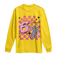 Funny 13th Birthday Official Teenager Long Sleeve Shirt 6+7 13 Year Old Kids Girls Pink Checkered 67 Meme