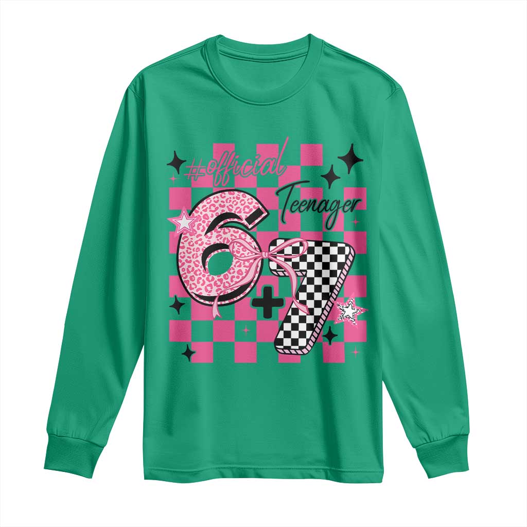 Funny 13th Birthday Official Teenager Long Sleeve Shirt 6+7 13 Year Old Kids Girls Pink Checkered 67 Meme