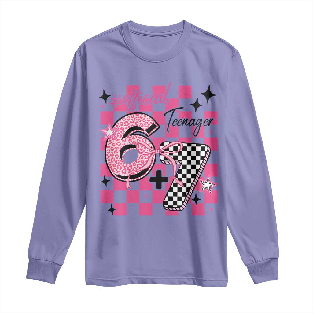Funny 13th Birthday Official Teenager Long Sleeve Shirt 6+7 13 Year Old Kids Girls Pink Checkered 67 Meme