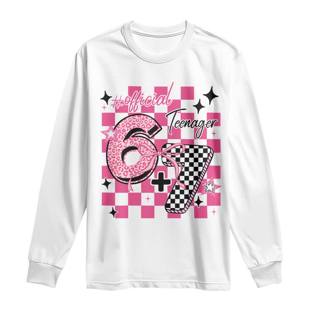 Funny 13th Birthday Official Teenager Long Sleeve Shirt 6+7 13 Year Old Kids Girls Pink Checkered 67 Meme