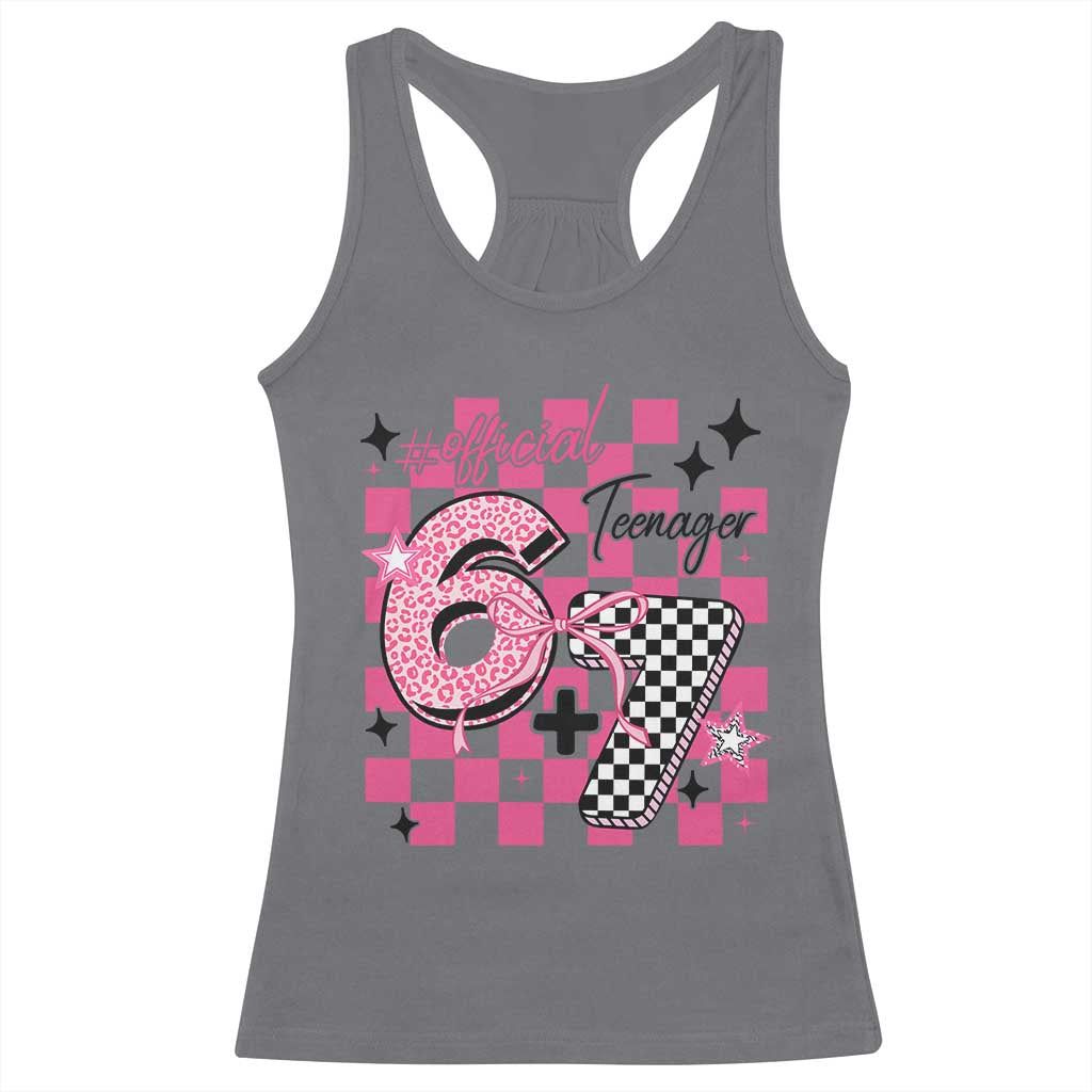 Funny 13th Birthday Official Teenager Racerback Tank Top 6+7 13 Year Old Kids Girls Pink Checkered 67 Meme