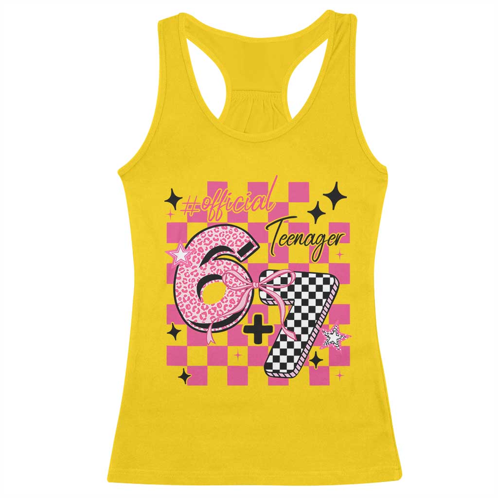 Funny 13th Birthday Official Teenager Racerback Tank Top 6+7 13 Year Old Kids Girls Pink Checkered 67 Meme