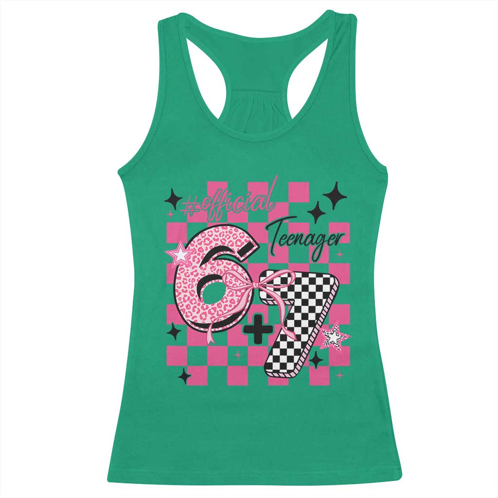 Funny 13th Birthday Official Teenager Racerback Tank Top 6+7 13 Year Old Kids Girls Pink Checkered 67 Meme