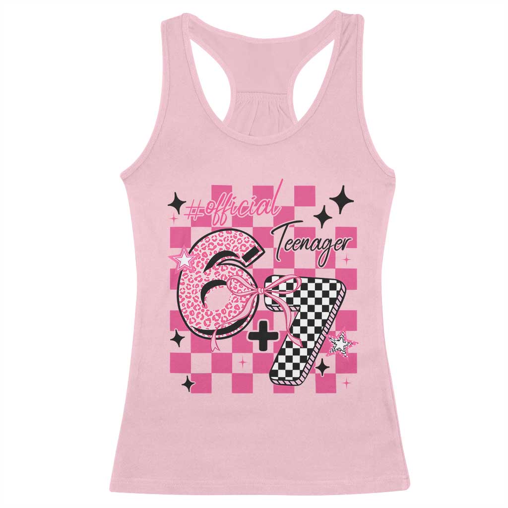 Funny 13th Birthday Official Teenager Racerback Tank Top 6+7 13 Year Old Kids Girls Pink Checkered 67 Meme