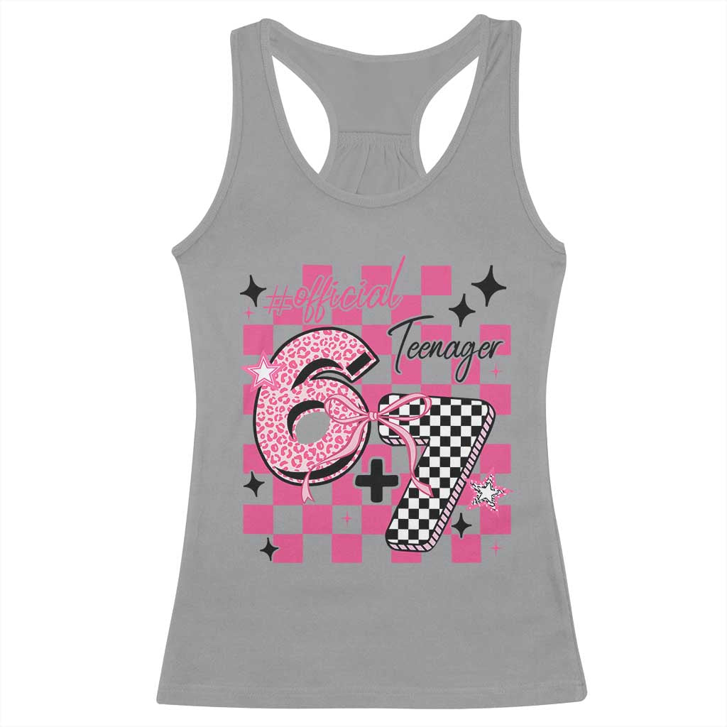 Funny 13th Birthday Official Teenager Racerback Tank Top 6+7 13 Year Old Kids Girls Pink Checkered 67 Meme