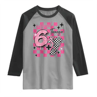 Funny 13th Birthday Official Teenager Raglan Shirt 6+7 13 Year Old Kids Girls Pink Checkered 67 Meme