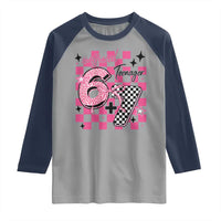 Funny 13th Birthday Official Teenager Raglan Shirt 6+7 13 Year Old Kids Girls Pink Checkered 67 Meme