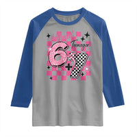 Funny 13th Birthday Official Teenager Raglan Shirt 6+7 13 Year Old Kids Girls Pink Checkered 67 Meme