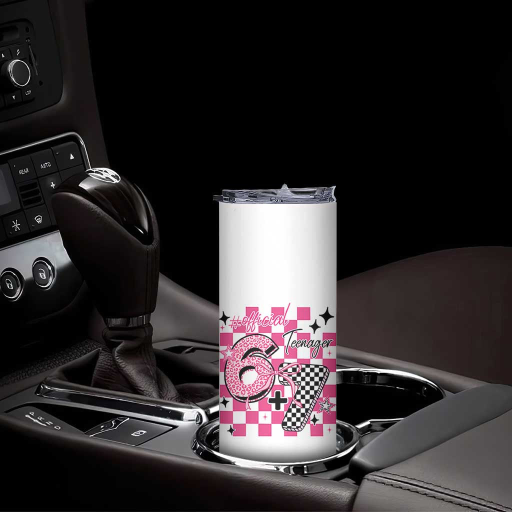 Funny 13th Birthday Official Teenager Skinny Tumbler 6+7 13 Year Old Kids Girls Pink Checkered 67 Meme