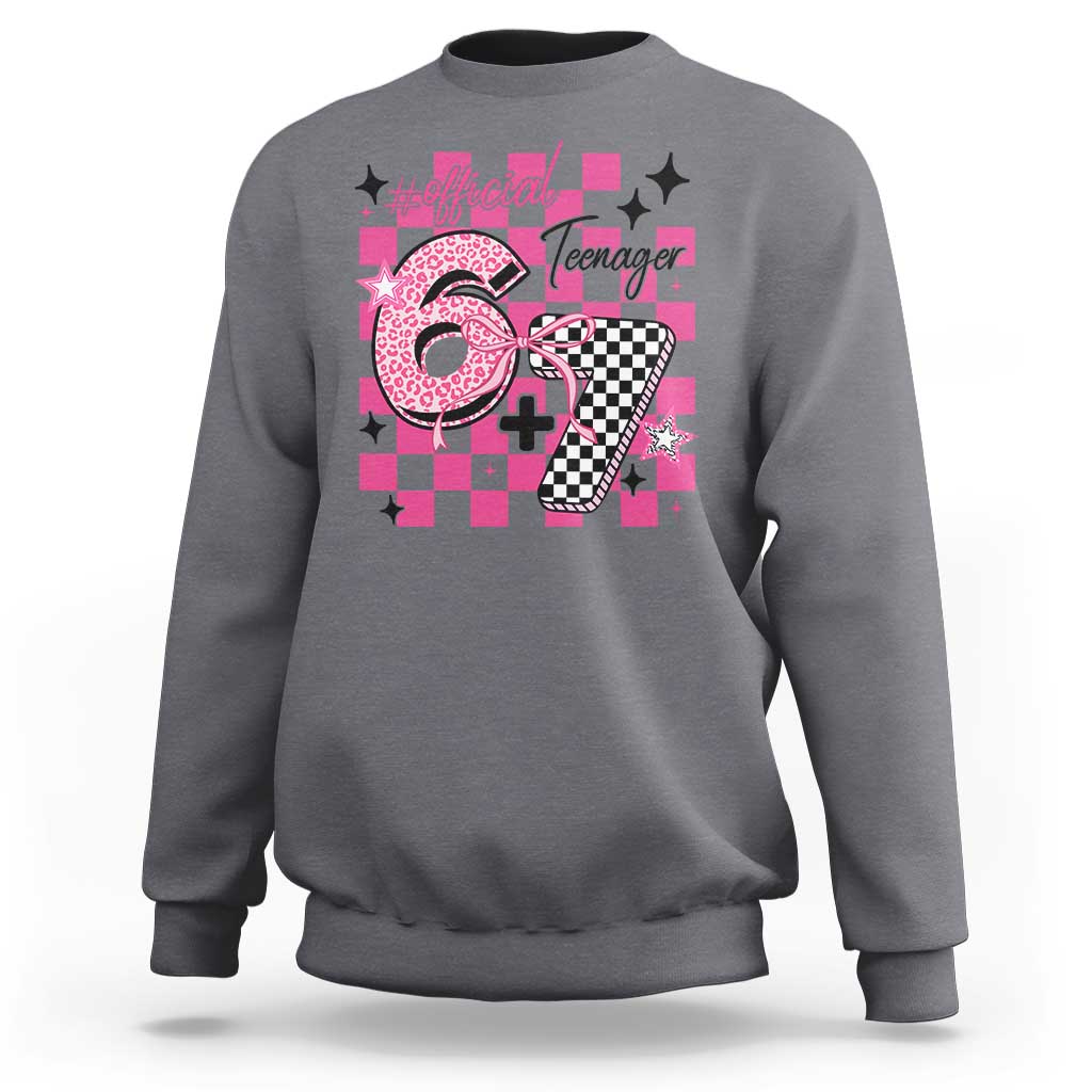 Funny 13th Birthday Official Teenager Sweatshirt 6+7 13 Year Old Kids Girls Pink Checkered 67 Meme
