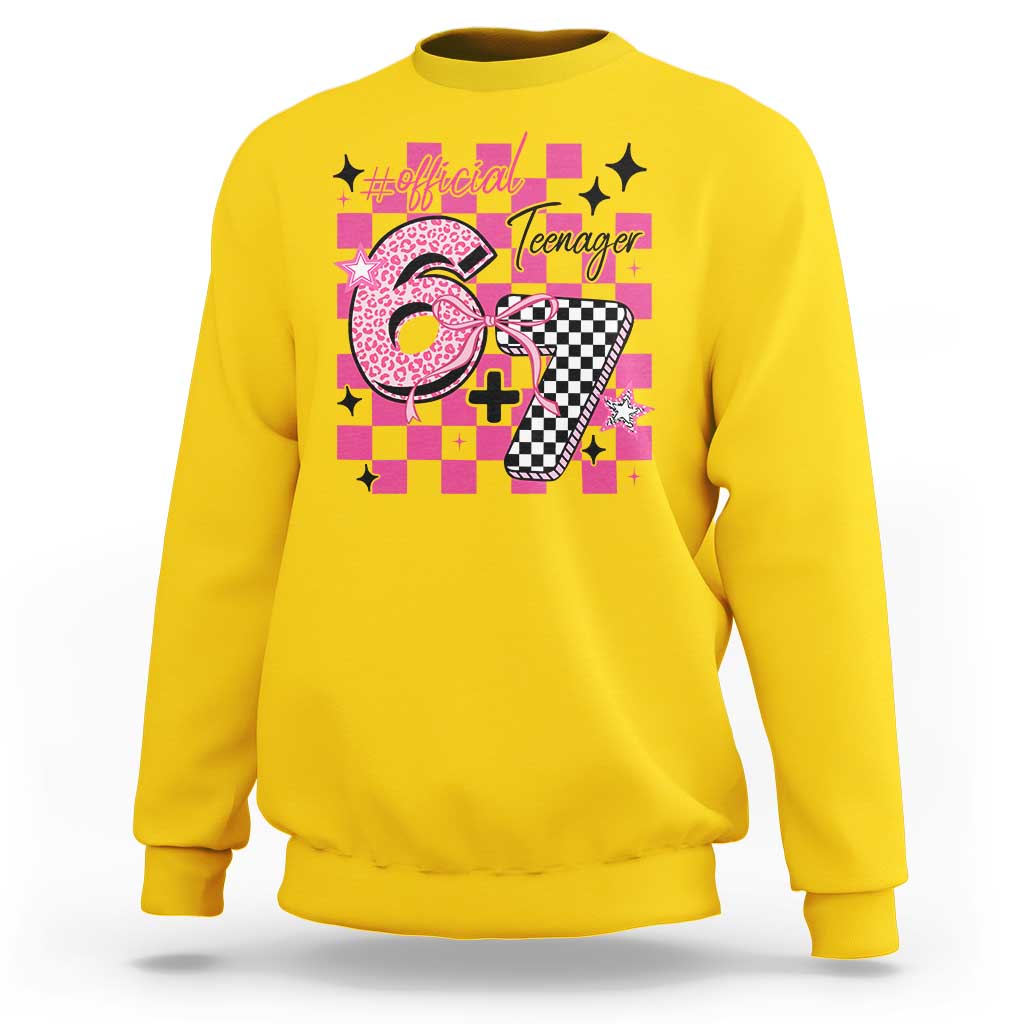 Funny 13th Birthday Official Teenager Sweatshirt 6+7 13 Year Old Kids Girls Pink Checkered 67 Meme