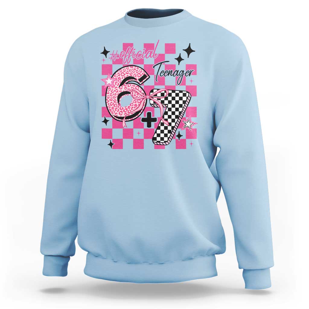 Funny 13th Birthday Official Teenager Sweatshirt 6+7 13 Year Old Kids Girls Pink Checkered 67 Meme