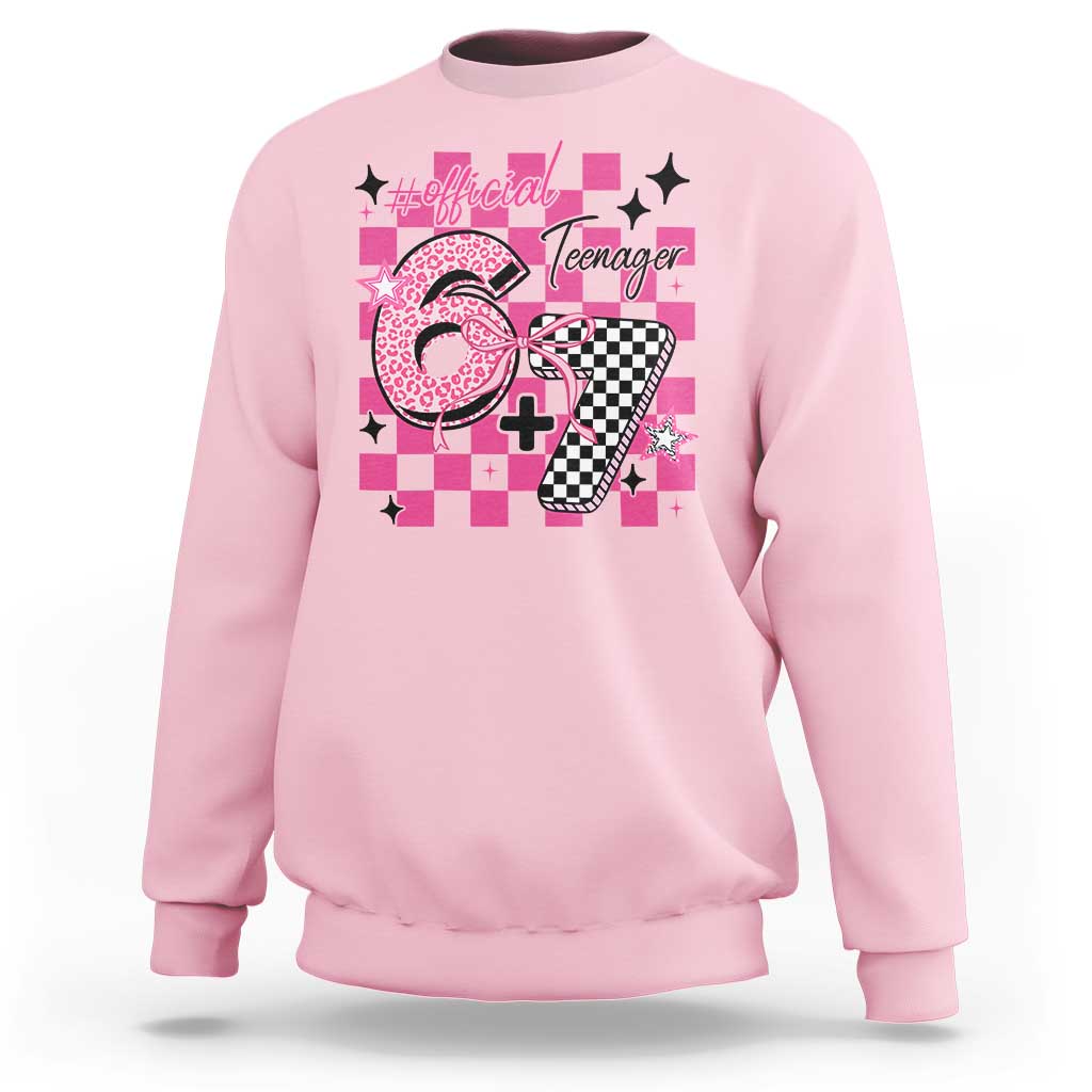 Funny 13th Birthday Official Teenager Sweatshirt 6+7 13 Year Old Kids Girls Pink Checkered 67 Meme