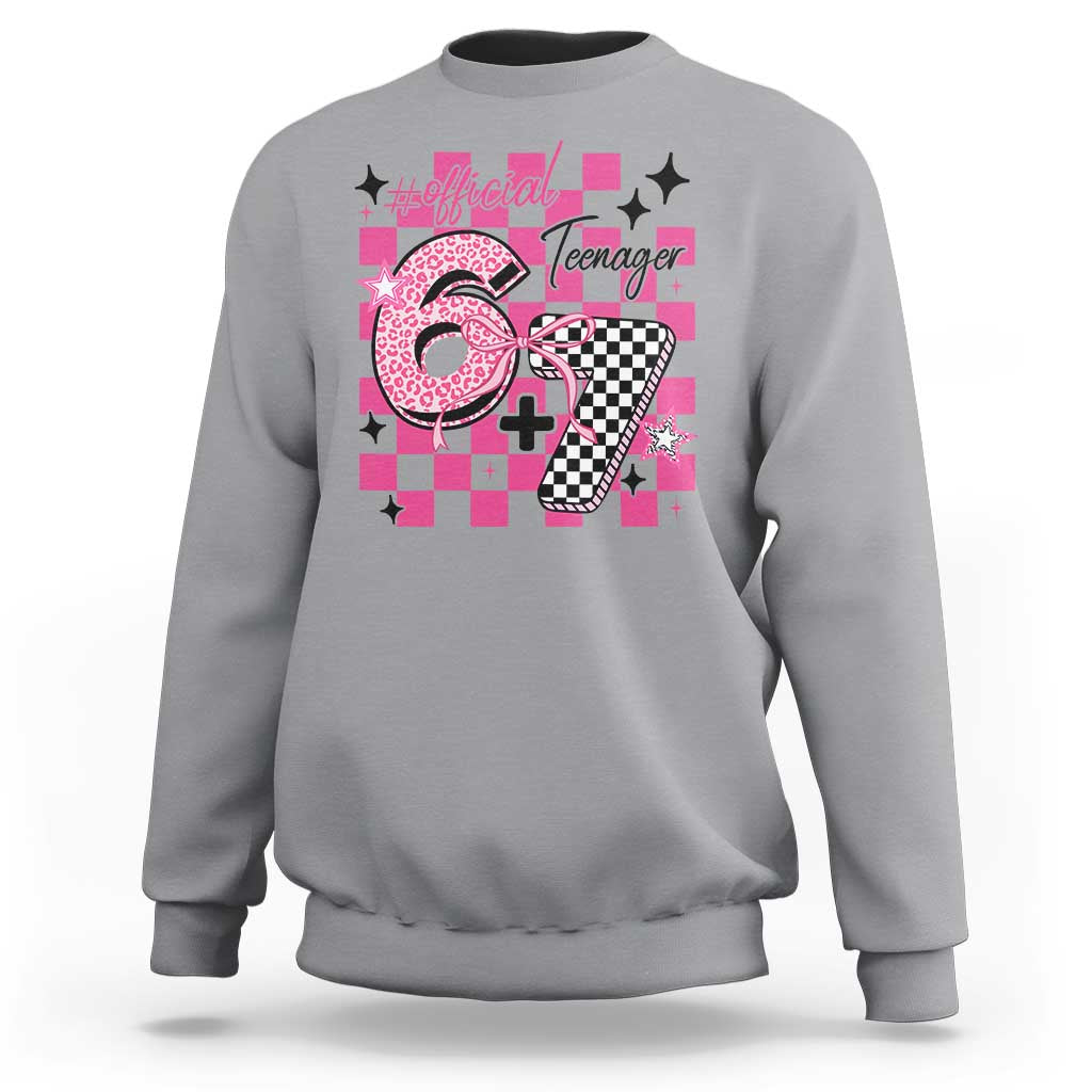 Funny 13th Birthday Official Teenager Sweatshirt 6+7 13 Year Old Kids Girls Pink Checkered 67 Meme