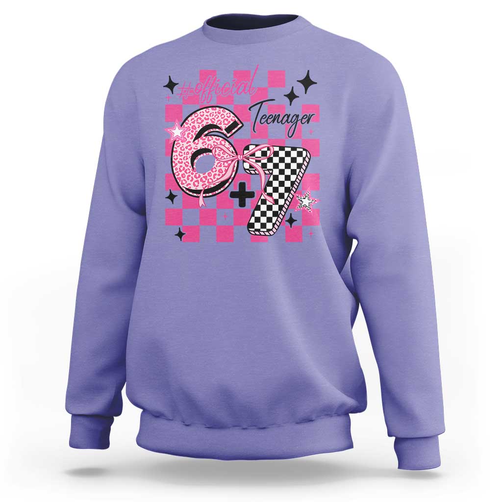 Funny 13th Birthday Official Teenager Sweatshirt 6+7 13 Year Old Kids Girls Pink Checkered 67 Meme