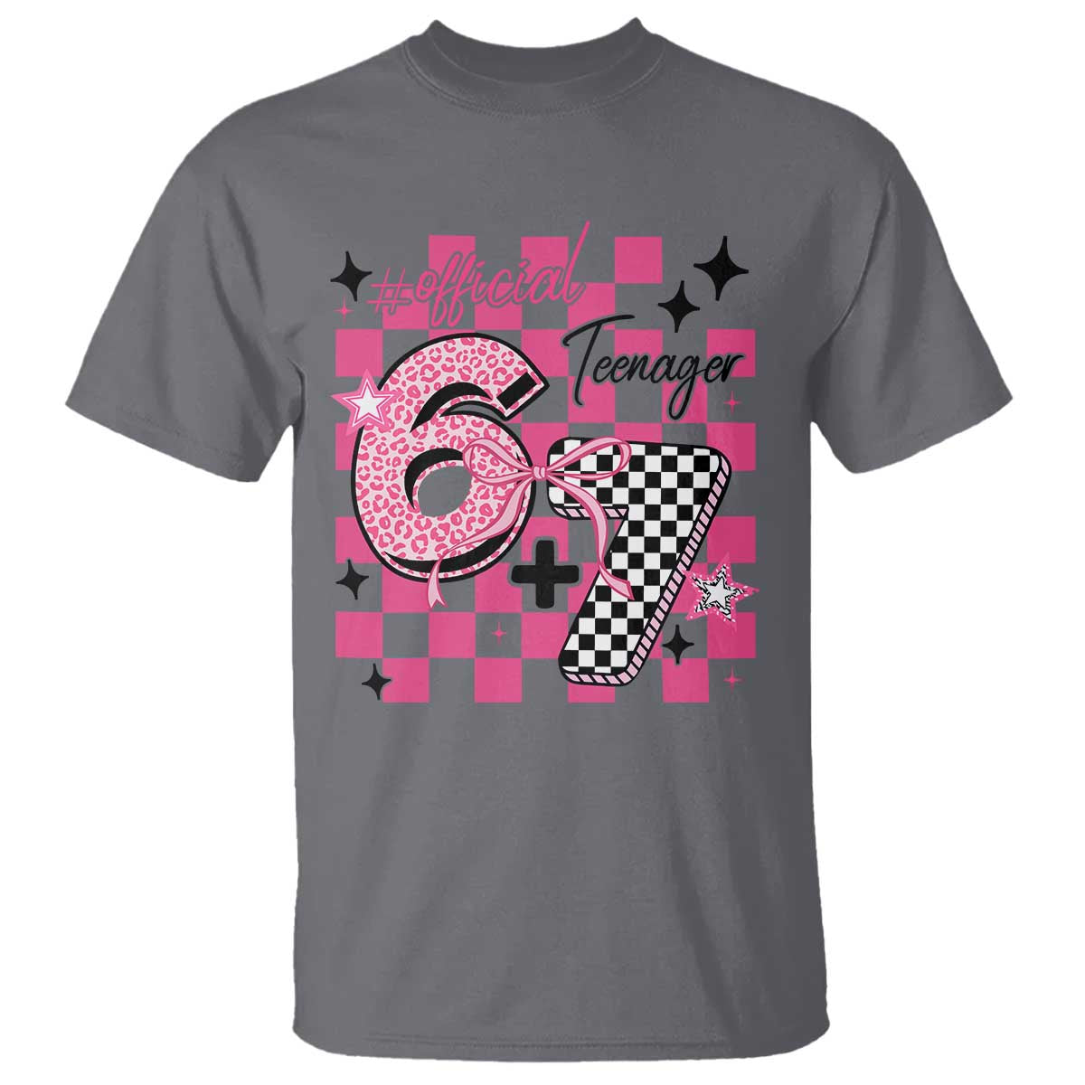 Funny 13th Birthday Official Teenager T Shirt 6+7 13 Year Old Kids Girls Pink Checkered 67 Meme