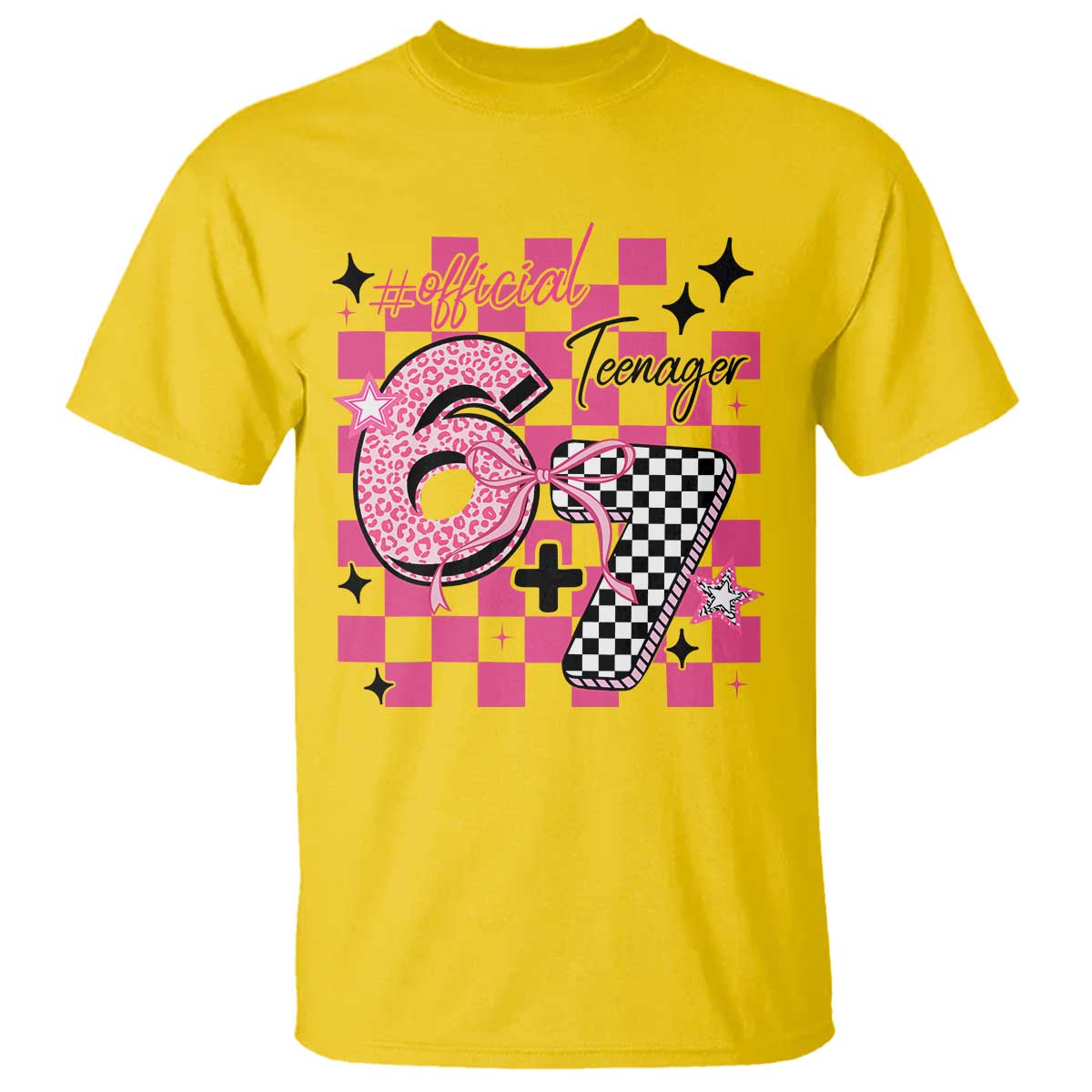 Funny 13th Birthday Official Teenager T Shirt 6+7 13 Year Old Kids Girls Pink Checkered 67 Meme
