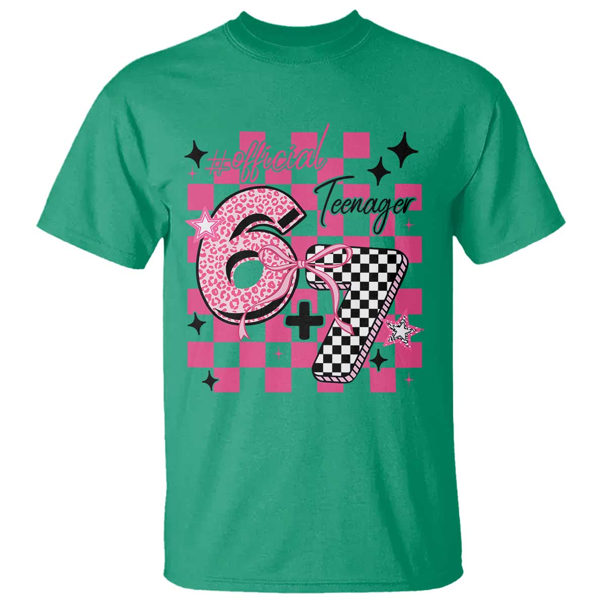 Funny 13th Birthday Official Teenager T Shirt 6+7 13 Year Old Kids Girls Pink Checkered 67 Meme