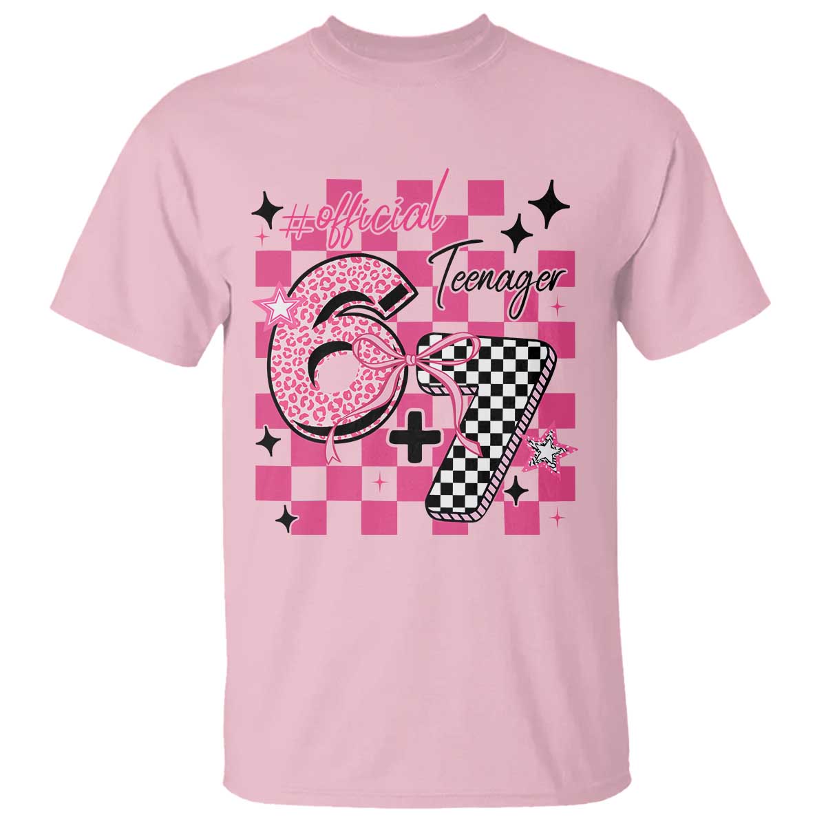 Funny 13th Birthday Official Teenager T Shirt 6+7 13 Year Old Kids Girls Pink Checkered 67 Meme