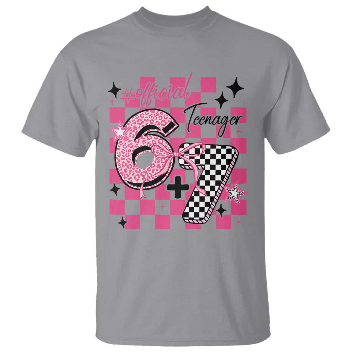 Funny 13th Birthday Official Teenager T Shirt 6+7 13 Year Old Kids Girls Pink Checkered 67 Meme