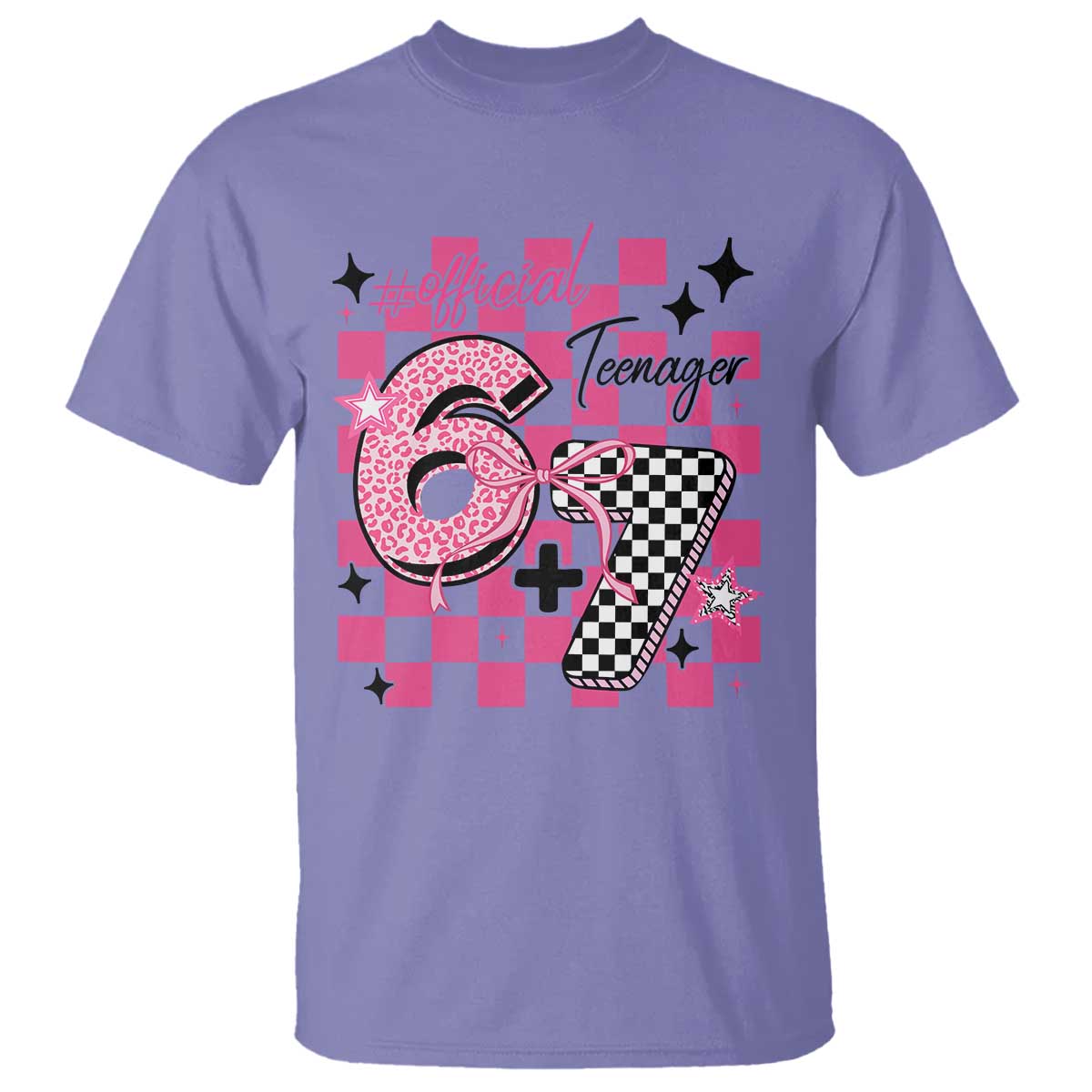 Funny 13th Birthday Official Teenager T Shirt 6+7 13 Year Old Kids Girls Pink Checkered 67 Meme