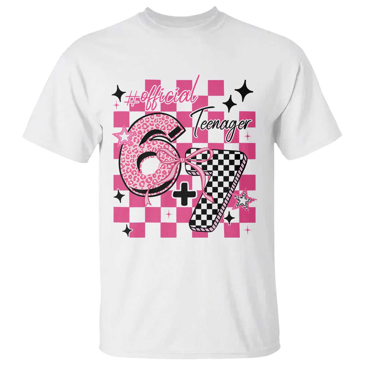 Funny 13th Birthday Official Teenager T Shirt 6+7 13 Year Old Kids Girls Pink Checkered 67 Meme