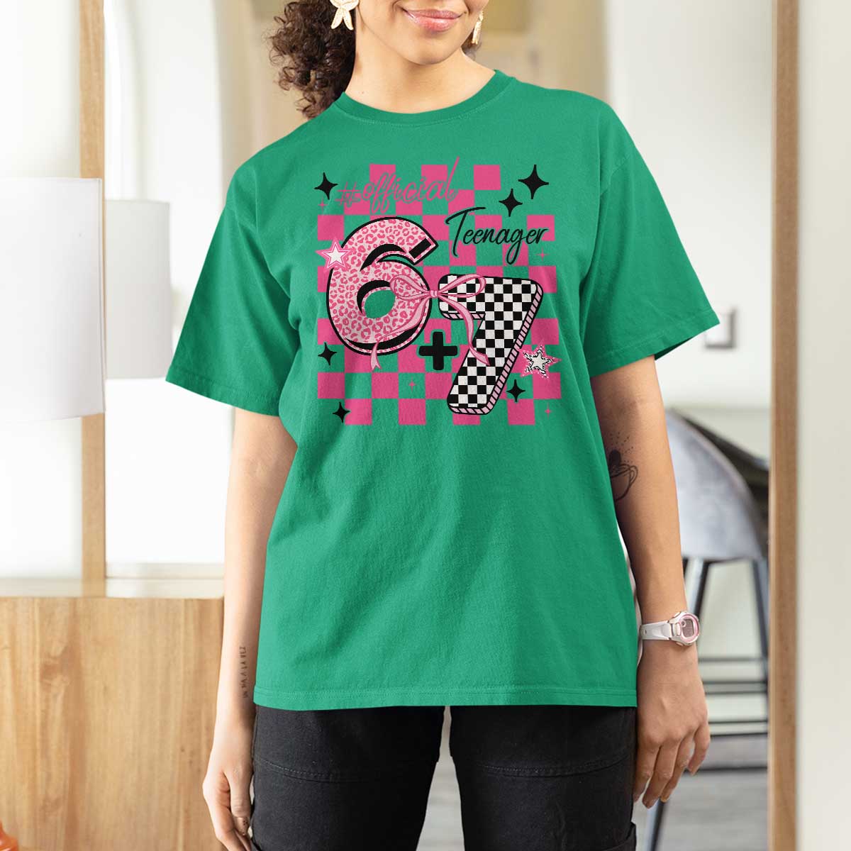 Funny 13th Birthday Official Teenager T Shirt For Women 6+7 13 Year Old Kids Girls Pink Checkered 67 Meme