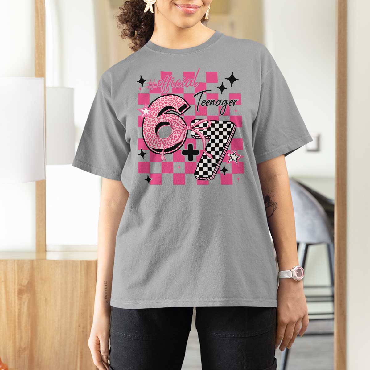 Funny 13th Birthday Official Teenager T Shirt For Women 6+7 13 Year Old Kids Girls Pink Checkered 67 Meme